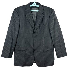 Stafford Super Suit Men 100% Wool 3 Button Charcoal Blazer Sport Coat Jacket 40R